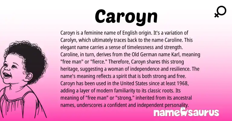 Infographic about Caroyn name meaning, Caroyn is a name from Germanic, English origin(s).