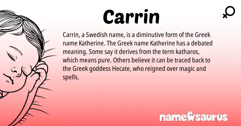 Infographic about Carrin name meaning, Carrin is a name from Swedish, Greek origin(s).