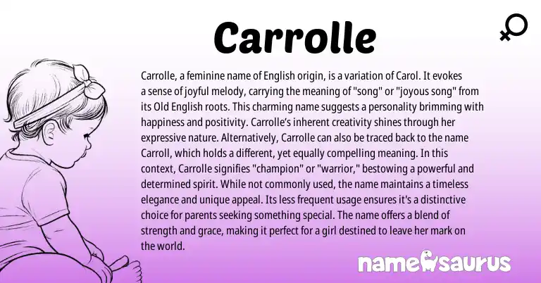 Infographic about Carrolle name meaning, Carrolle is a name from English origin(s).