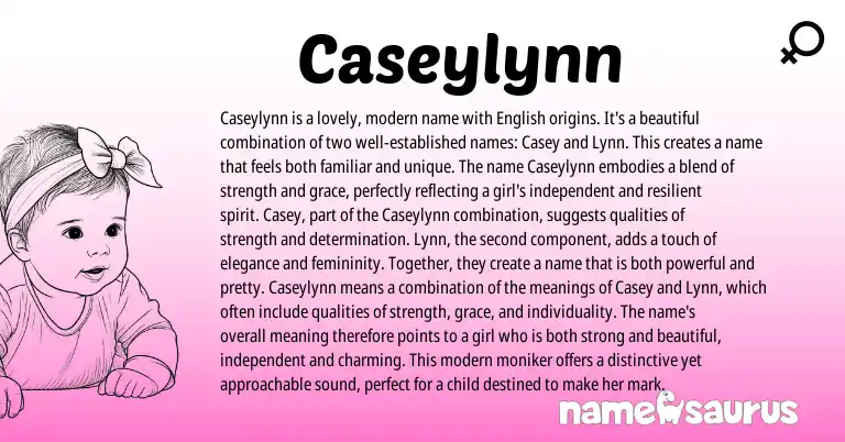 Infographic about Caseylynn name meaning, Caseylynn is a name from English origin(s).