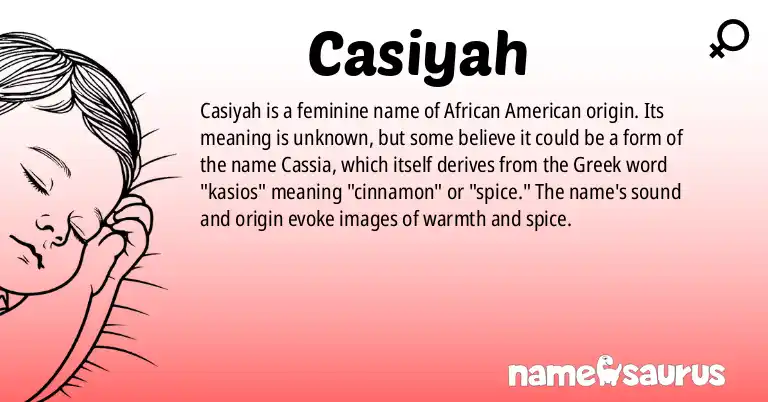 Infographic about Casiyah name meaning, Casiyah is a name from African American origin(s).