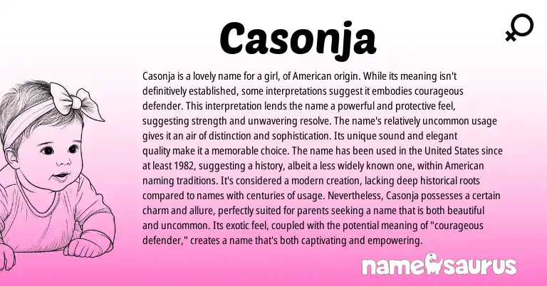 Infographic about Casonja name meaning, Casonja is a name from American origin(s).