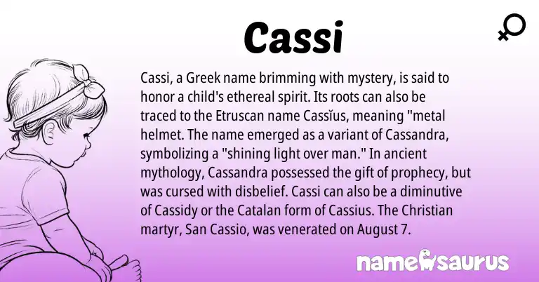 Infographic about Cassi name meaning, Cassi is a name from Etruscan, Catalan, Greek origin(s).