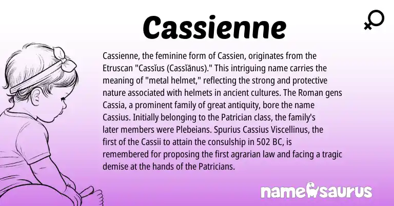 Infographic about Cassienne name meaning, Cassienne is a name from Etruscan, Roman origin(s).