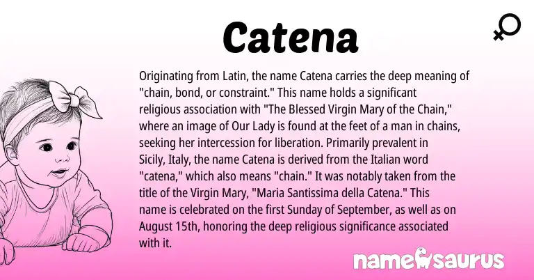 Infographic about Catena name meaning, Catena is a name from Latin, Italian origin(s).