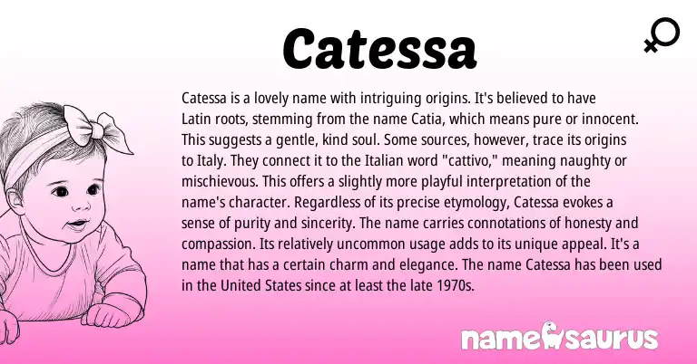 Infographic about Catessa name meaning, Catessa is a name from Latin origin(s).