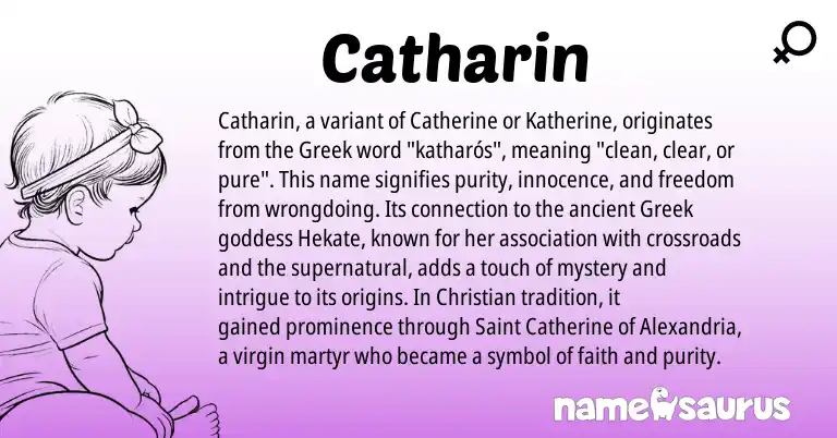 Infographic about Catharin name meaning, Catharin is a name from Greek origin(s).