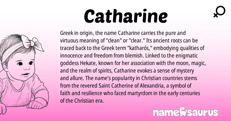 Infographic about Catharine name meaning, Catharine is a name from Greek origin(s).