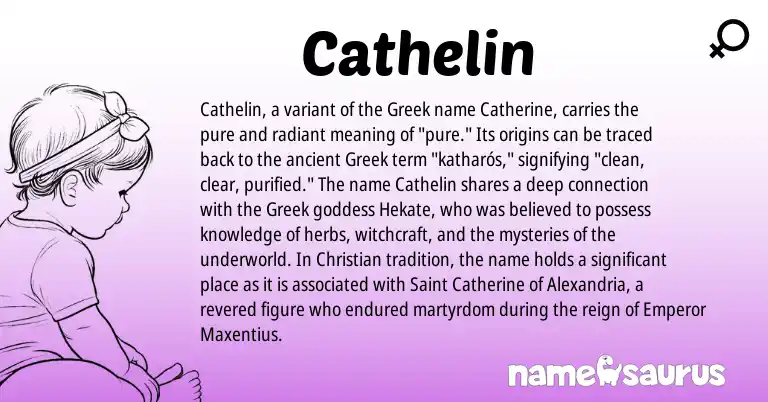 Infographic about Cathelin name meaning, Cathelin is a name from Greek origin(s).