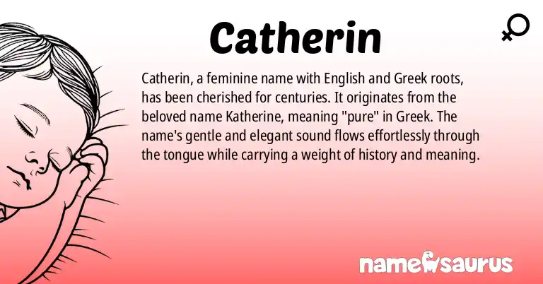 Infographic about Catherin name meaning, Catherin is a name from English, Greek origin(s).