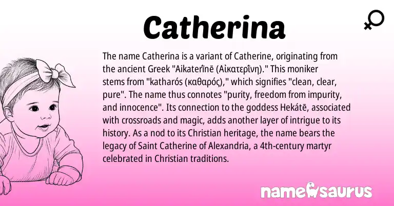 Infographic about Catherina name meaning, Catherina is a name from Greek origin(s).