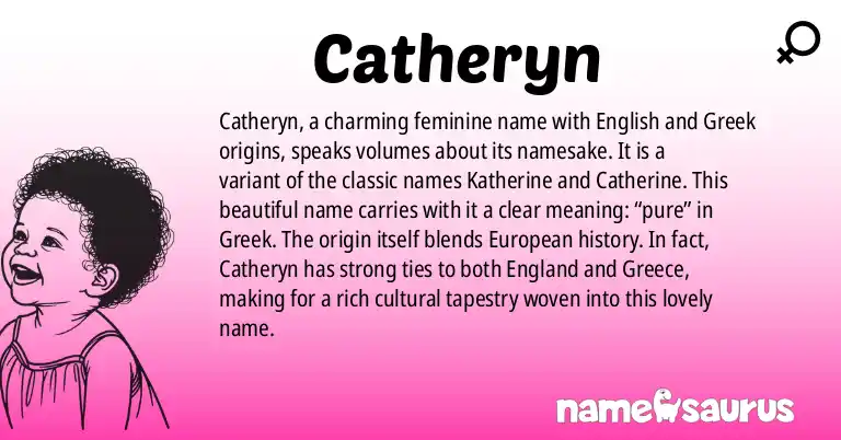 Infographic about Catheryn name meaning, Catheryn is a name from English, Greek origin(s).