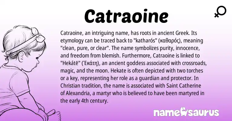 Infographic about Catraoine name meaning, Catraoine is a name from Greek origin(s).