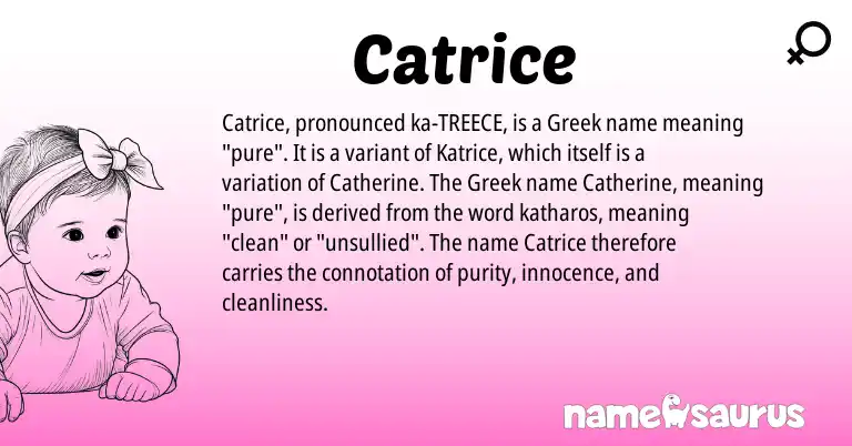 Infographic about Catrice name meaning, Catrice is a name from Greek origin(s).