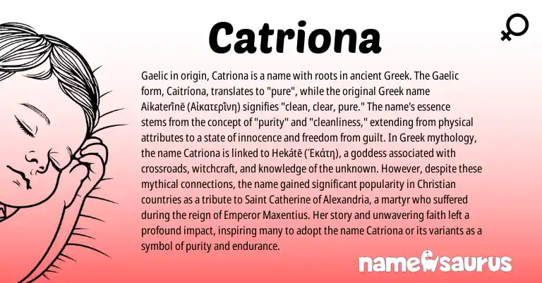 Infographic about Catriona name meaning, Catriona is a name from Gaelic, Greek origin(s).