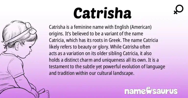 Infographic about Catrisha name meaning, Catrisha is a name from English (American) origin(s).