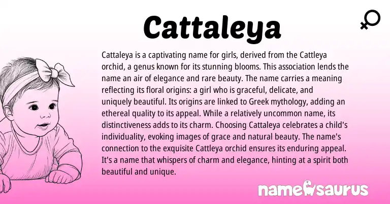 Infographic about Cattaleya name meaning, Cattaleya is a name from Greek origin(s).