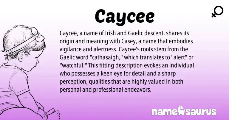 Infographic about Caycee name meaning, Caycee is a name from Irish, Gaelic origin(s).
