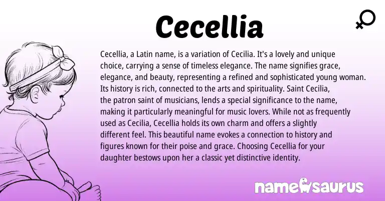 Infographic about Cecellia name meaning, Cecellia is a name from Latin origin(s).
