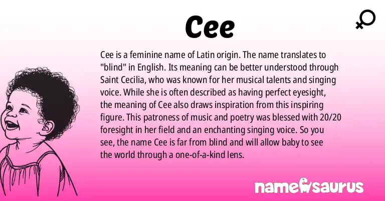 Infographic about Cee name meaning, Cee is a name from Latin origin(s).