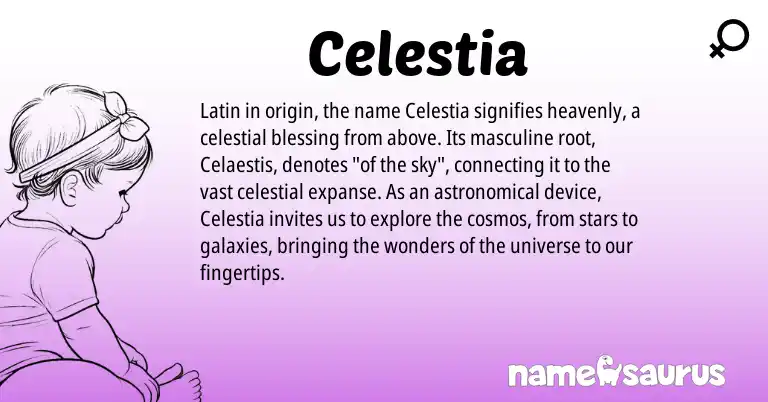 Infographic about Celestia name meaning, Celestia is a name from Latin origin(s).