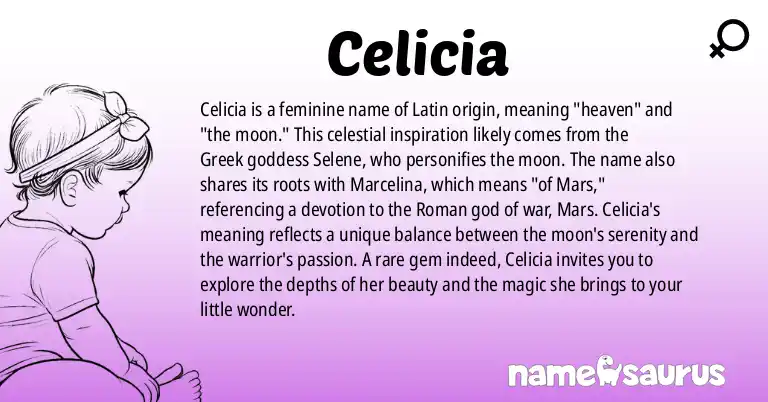 Infographic about Celicia name meaning, Celicia is a name from Latin origin(s).