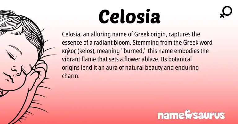 Infographic about Celosia name meaning, Celosia is a name from Greek origin(s).