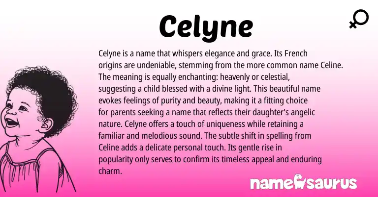 Infographic about Celyne name meaning, Celyne is a name from French origin(s).