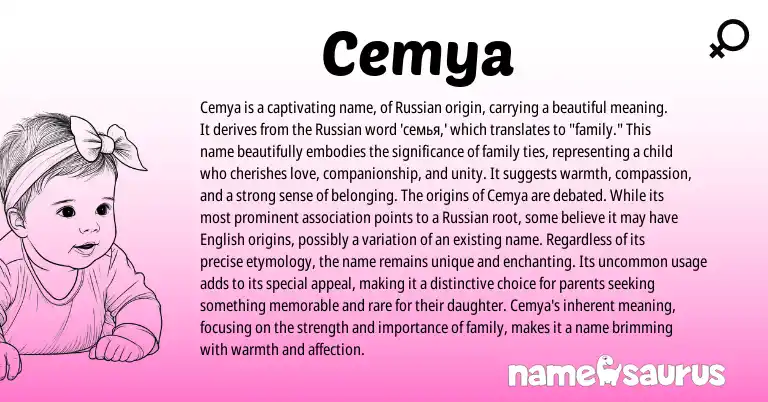 Infographic about Cemya name meaning, Cemya is a name from Russian origin(s).