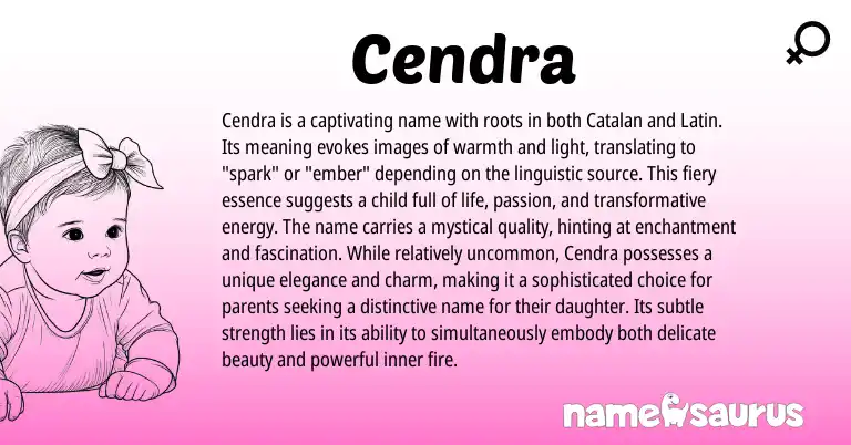 Infographic about Cendra name meaning, Cendra is a name from Catalan origin(s).