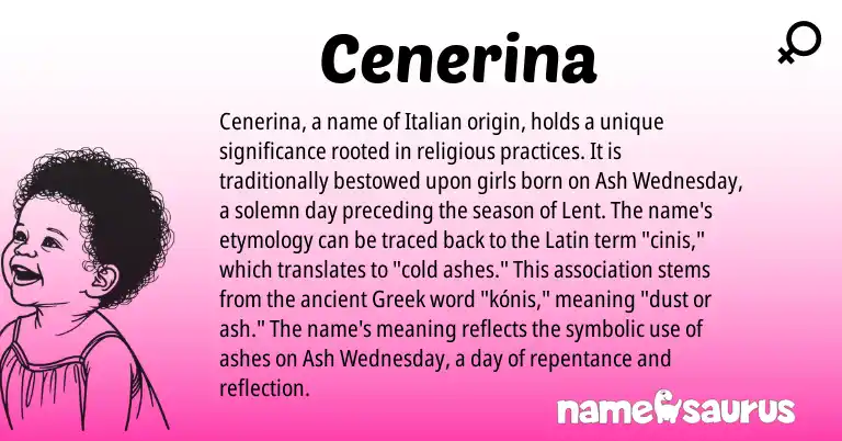 Infographic about Cenerina name meaning, Cenerina is a name from Greek, Latin, Italian origin(s).