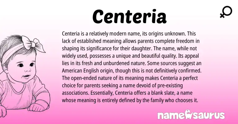 Infographic about Centeria name meaning, Centeria is a name from American origin(s).