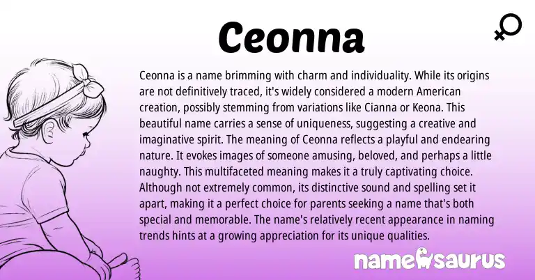 Infographic about Ceonna name meaning, Ceonna is a name from English, American origin(s).