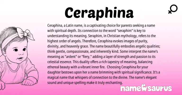 Infographic about Ceraphina name meaning, Ceraphina is a name from Latin origin(s).