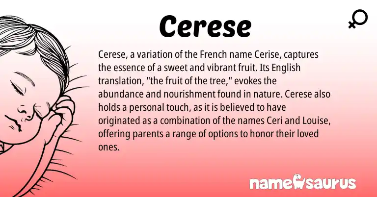 Infographic about Cerese name meaning, Cerese is a name from English, French origin(s).