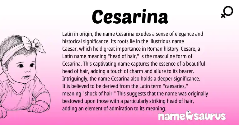 Infographic about Cesarina name meaning, Cesarina is a name from Roman, Latin origin(s).