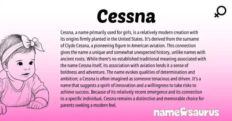 Infographic about Cessna name meaning, Cessna is a name from English, American origin(s).