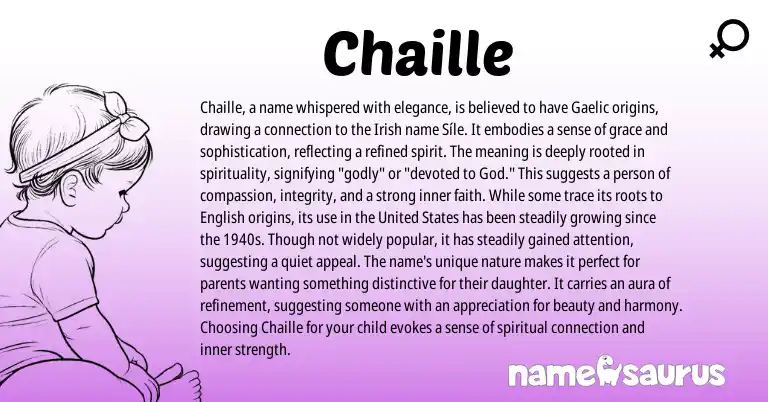Infographic about Chaille name meaning, Chaille is a name from Gaelic, Irish origin(s).