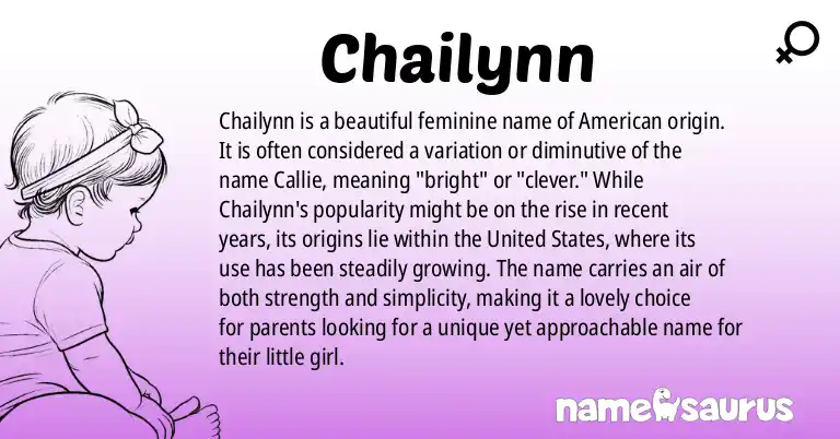 Infographic about Chailynn name meaning, Chailynn is a name from American origin(s).