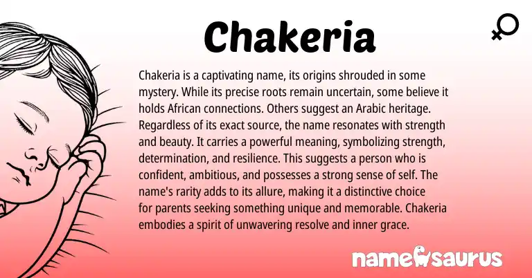 Infographic about Chakeria name meaning, Chakeria is a name from African origin(s).