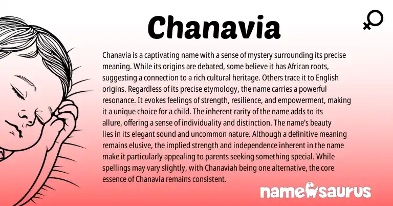 Infographic about Chanavia name meaning, Chanavia is a name from African, American origin(s).