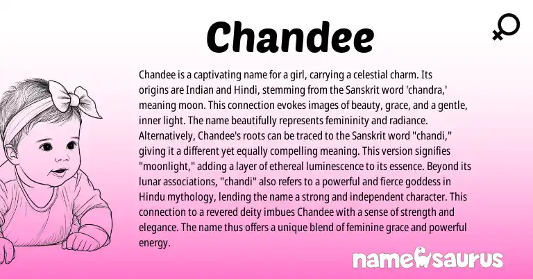 Infographic about Chandee name meaning, Chandee is a name from Sanskrit, Indian, Hindi origin(s).