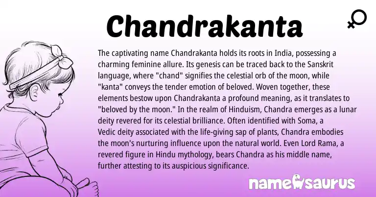 Infographic about Chandrakanta name meaning, Chandrakanta is a name from Hinduism, Sanskrit, Even, Hindu origin(s).