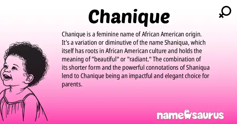 Infographic about Chanique name meaning, Chanique is a name from African American origin(s).