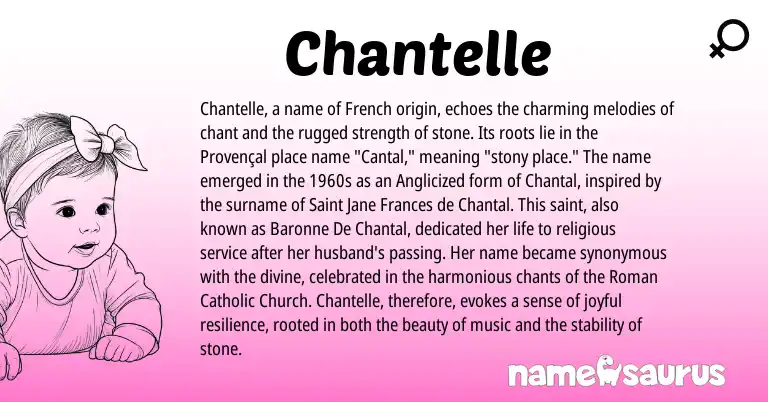 Infographic about Chantelle name meaning, Chantelle is a name from Provençal, French, Roman origin(s).
