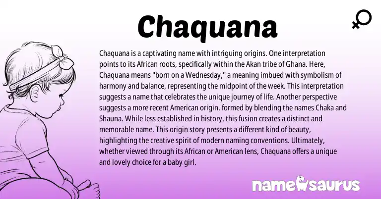 Infographic about Chaquana name meaning, Chaquana is a name from Akan, African, Ghanaian, American origin(s).