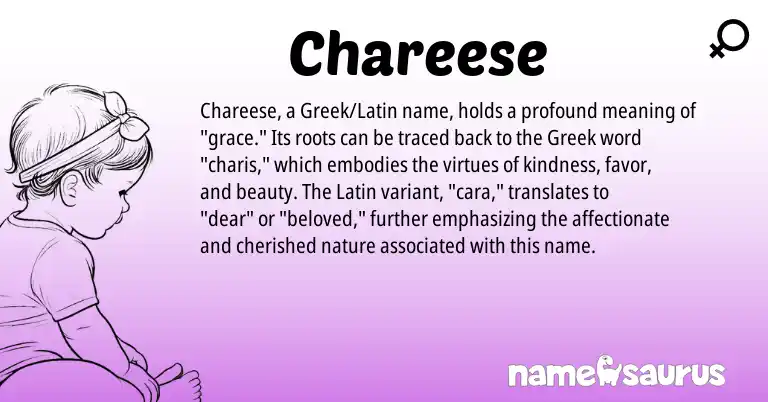 Infographic about Chareese name meaning, Chareese is a name from Latin, Greek origin(s).