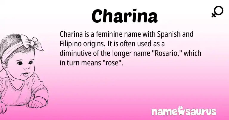 Infographic about Charina name meaning, Charina is a name from Spanish, Filipino origin(s).
