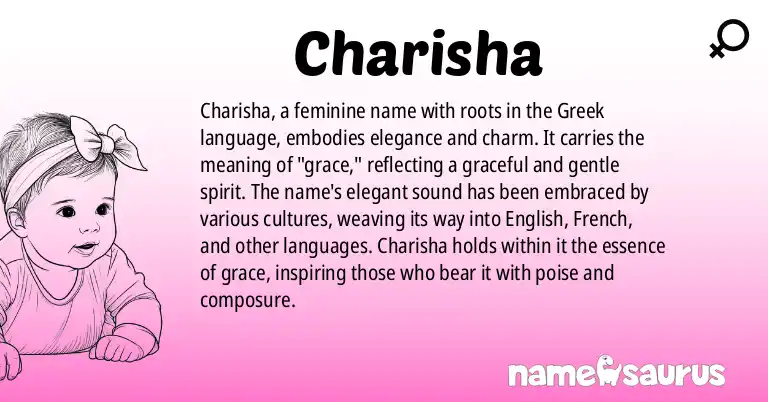 Infographic about Charisha name meaning, Charisha is a name from Greek origin(s).