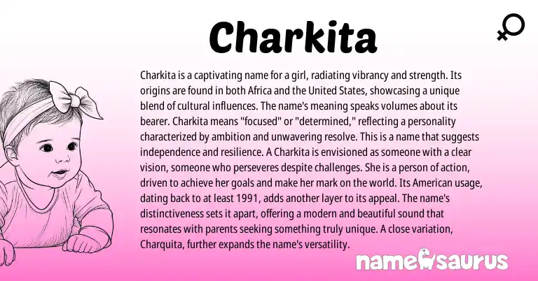 Infographic about Charkita name meaning, Charkita is a name from African, American origin(s).